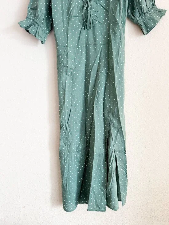 Abercrombie & Fitch Green Polka Dot Midi Dress Size Small - Picture 3 of 7